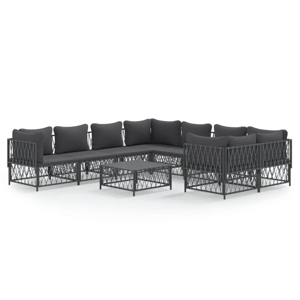 9 pcs conjunto lounge de jardim com almofadões ço antracite Dobrável e Portátil