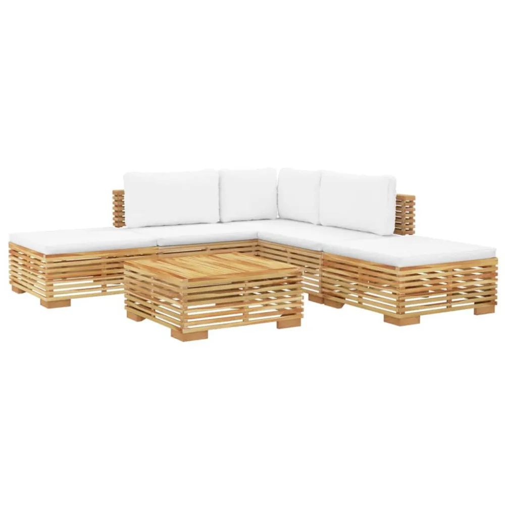 6 pcs conjunto lounge jardim com almofadões madeira teca maciç em Tecido Sunbrella