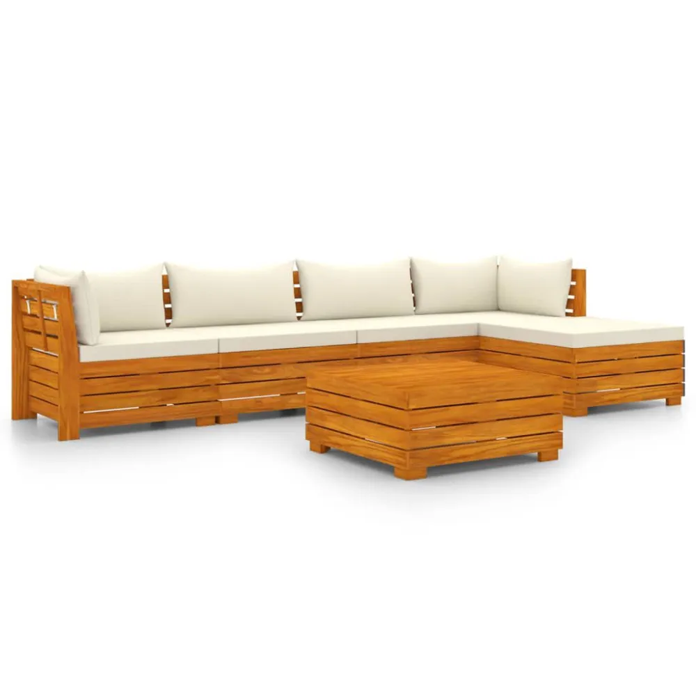 6 pcs conjunto lounge de jardim com almofadões acácia maciç em Tecido Sunbrella