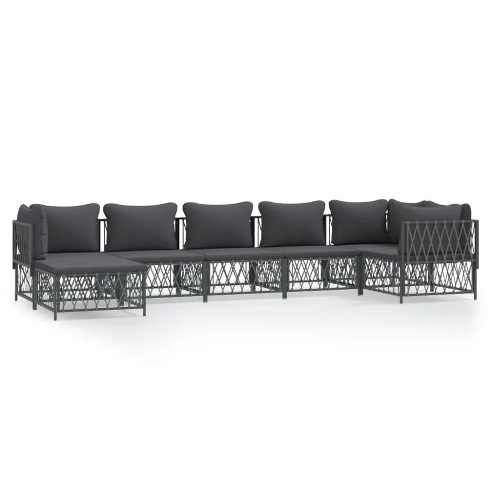 7 pcs conjunto lounge de jardim com almofadões ço antracite com Estrutura em Alumínio
