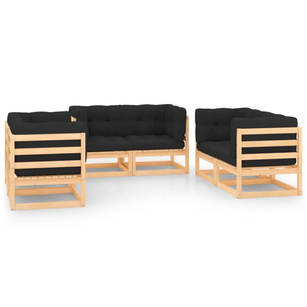 6 pcs conjunto lounge de jardim com almofadões pinho maciço com Almofada Inclusa