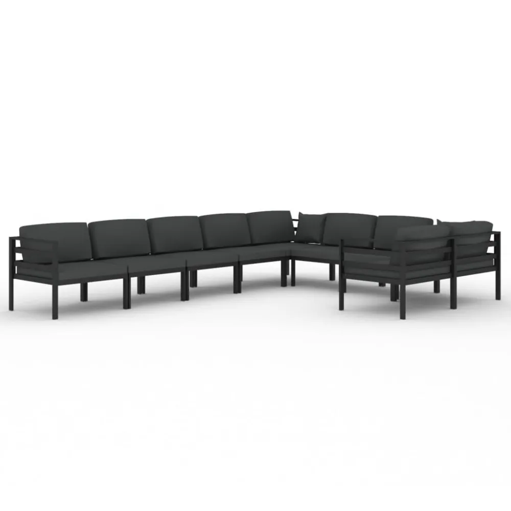 9 pcs conjunto lounge jardim com almofadões alumínio antracite com Revestimento em Textilene