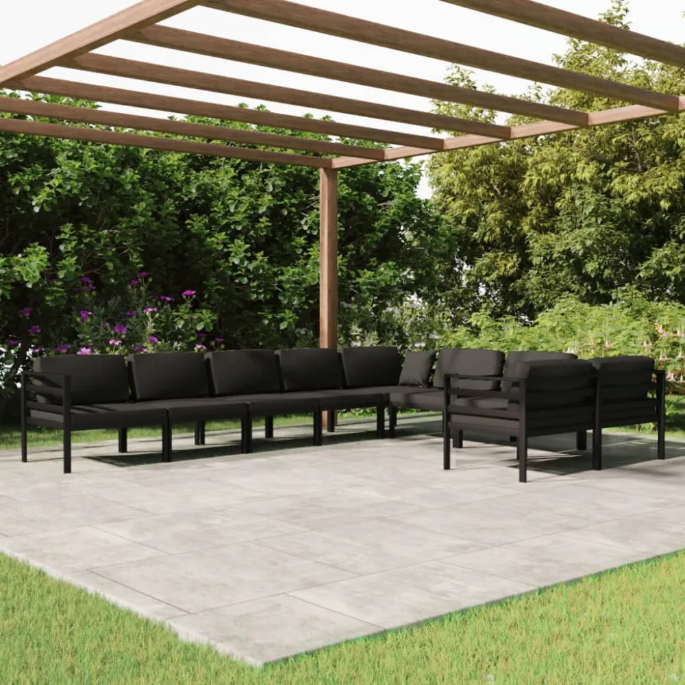 9 pcs conjunto lounge jardim com almofadões alumínio antracite com Revestimento em Textilene