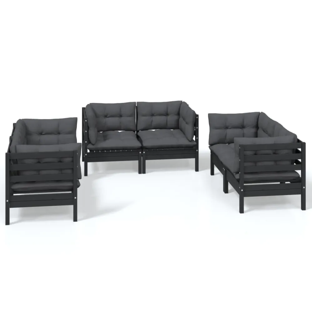 6 pcs conjunto lounge de jardim com almofadões pinho maciço para Piscina e Jardim