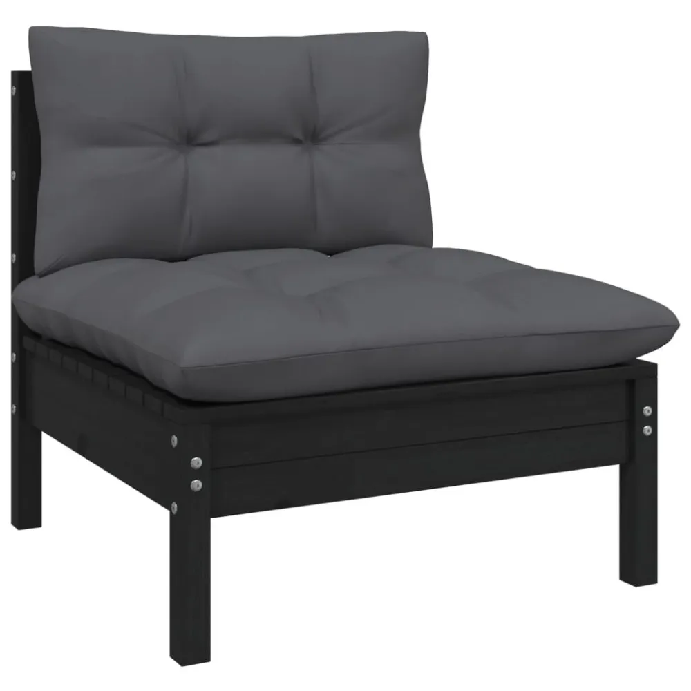 9 pcs conjunto lounge jardim com almofadões pinho maciço preto para Piscina e Jardim