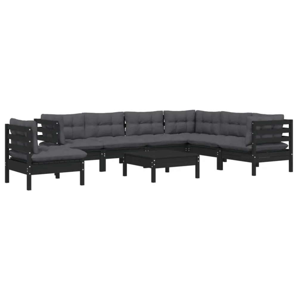 8 pcs conjunto lounge jardim com almofadões pinho maciço preto com Estrutura em Alumínio