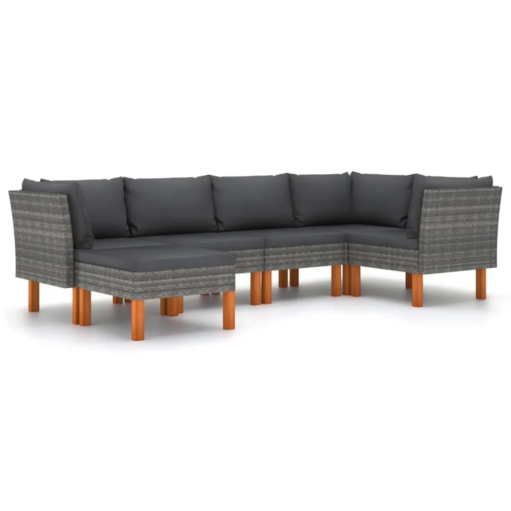 6 pcs conjunto lounge de jardim com almofadões vime PE cinzento para Relaxamento ao Ar Livre