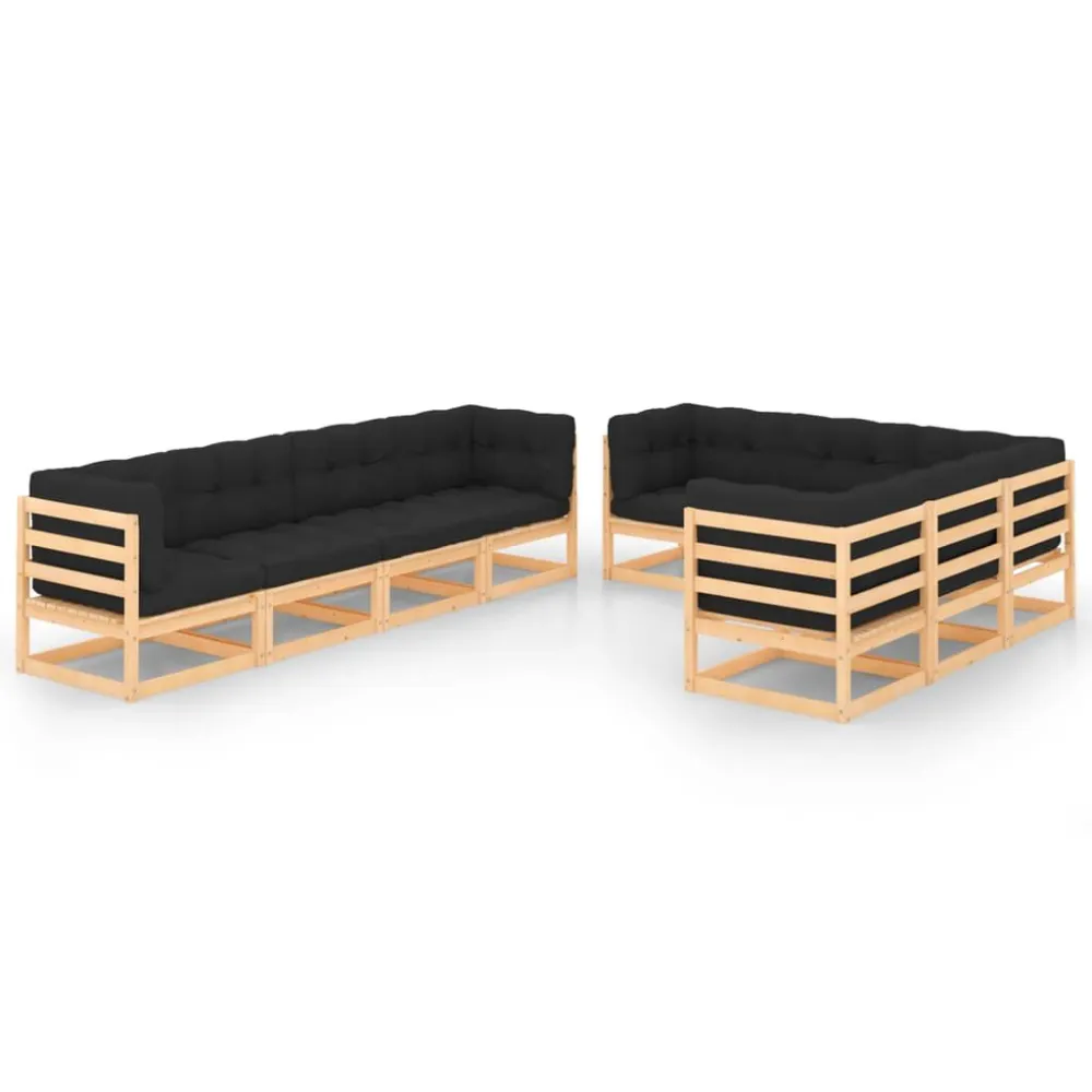 9 pcs conjunto lounge de jardim com almofadões pinho maciço com Tecido Impermeável UV