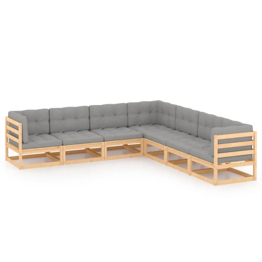 7 pcs conjunto lounge de jardim com almofadões pinho maciço com Tecido Impermeável UV