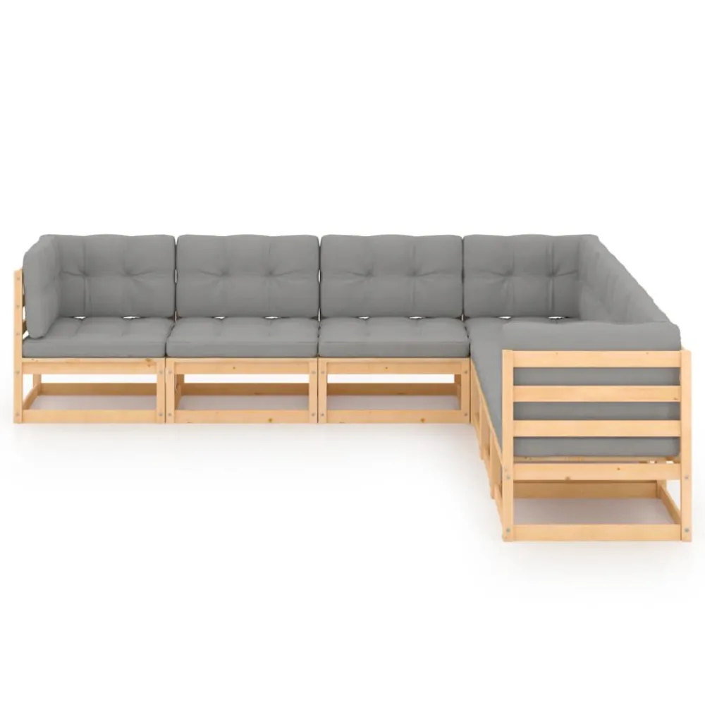 7 pcs conjunto lounge de jardim com almofadões pinho maciço com Tecido Impermeável UV