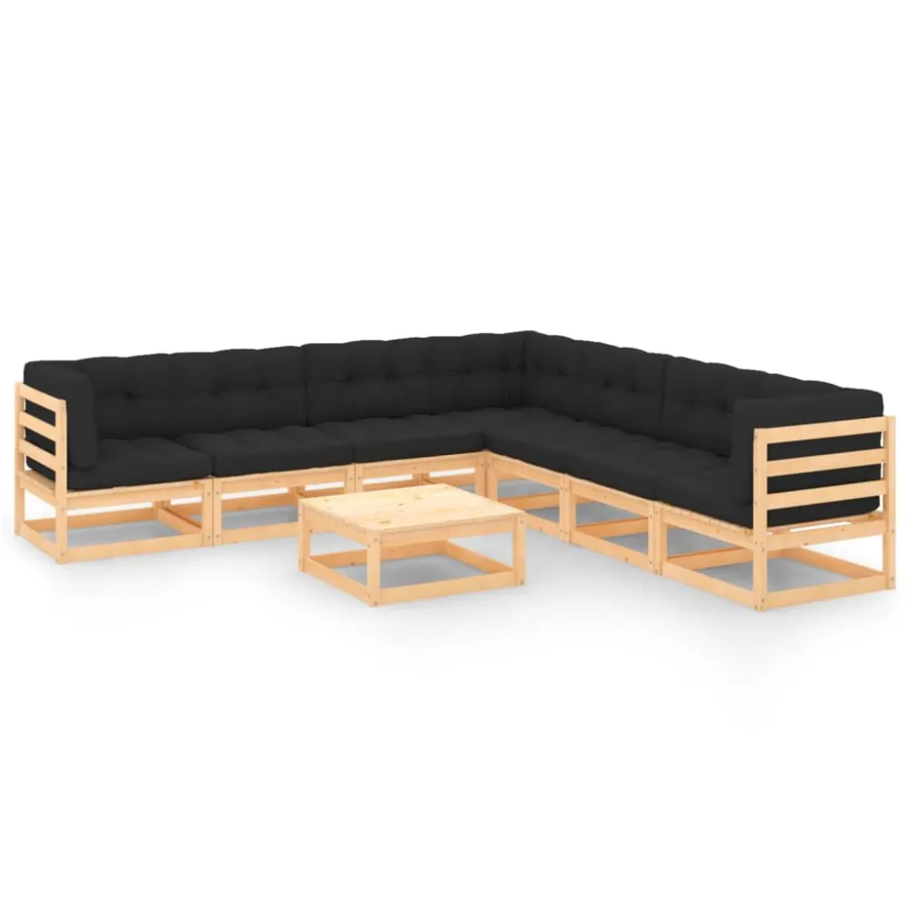 8 pcs conjunto lounge de jardim com almofadões pinho maciço Dobrável e Portátil