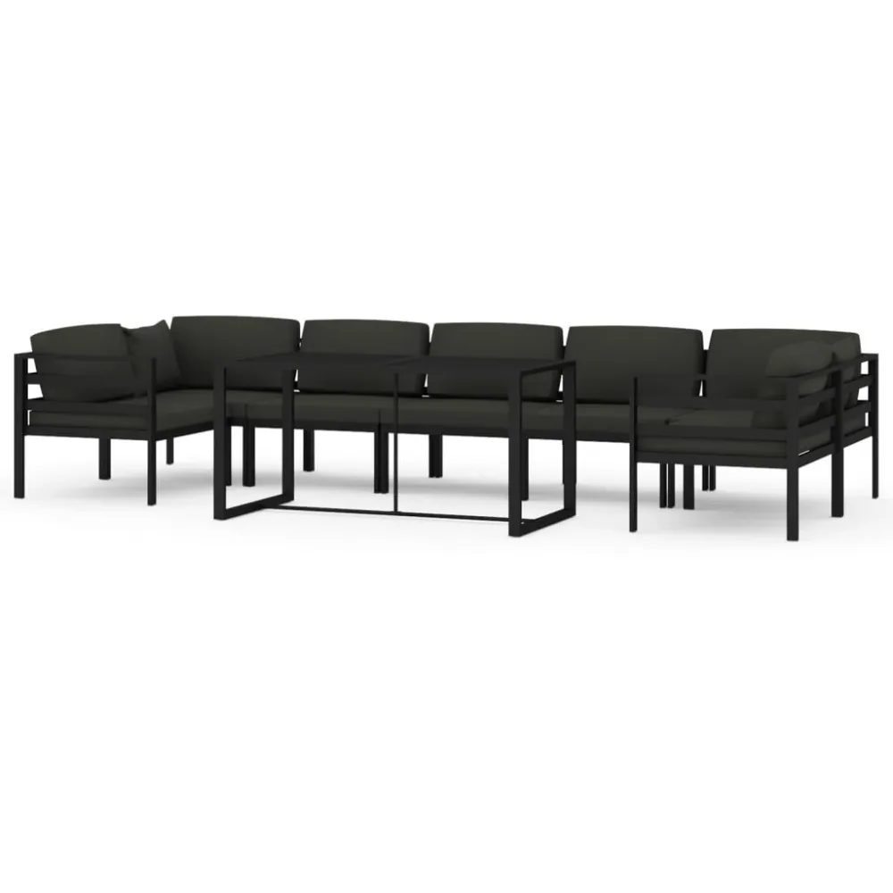 8 pcs conjunto lounge jardim com almofadões alumínio antracite em Tecido Sunbrella