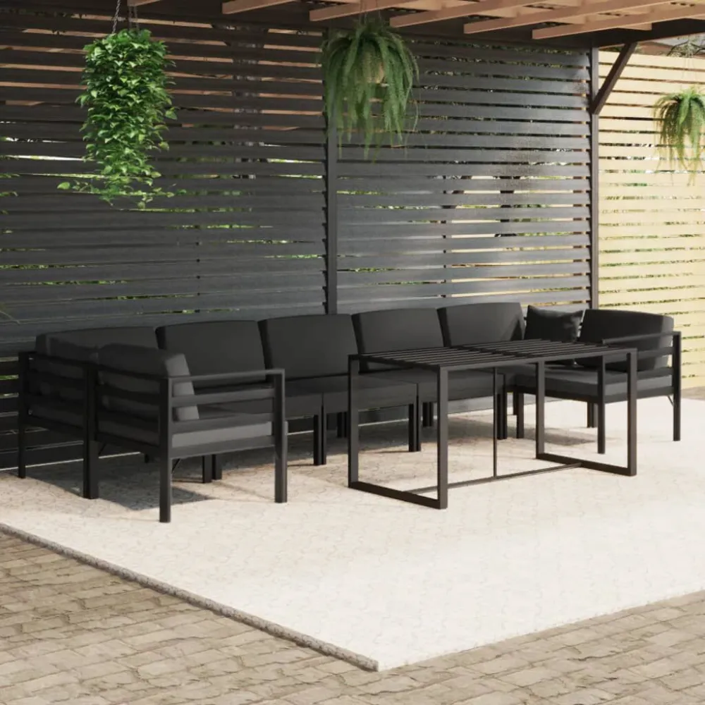 8 pcs conjunto lounge jardim com almofadões alumínio antracite em Tecido Sunbrella