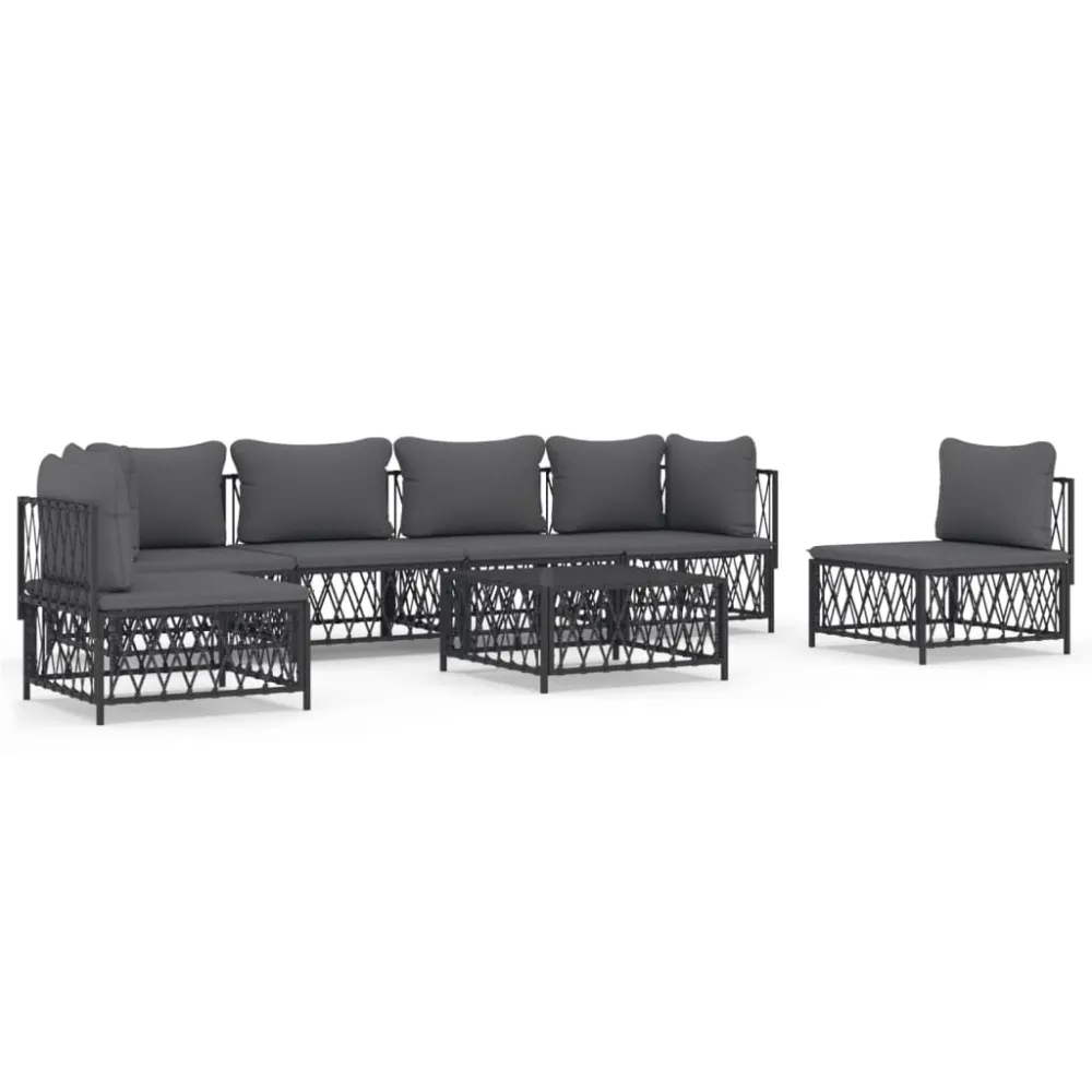 7 pcs conjunto lounge de jardim com almofadões ço antracite Fácil de Guardar