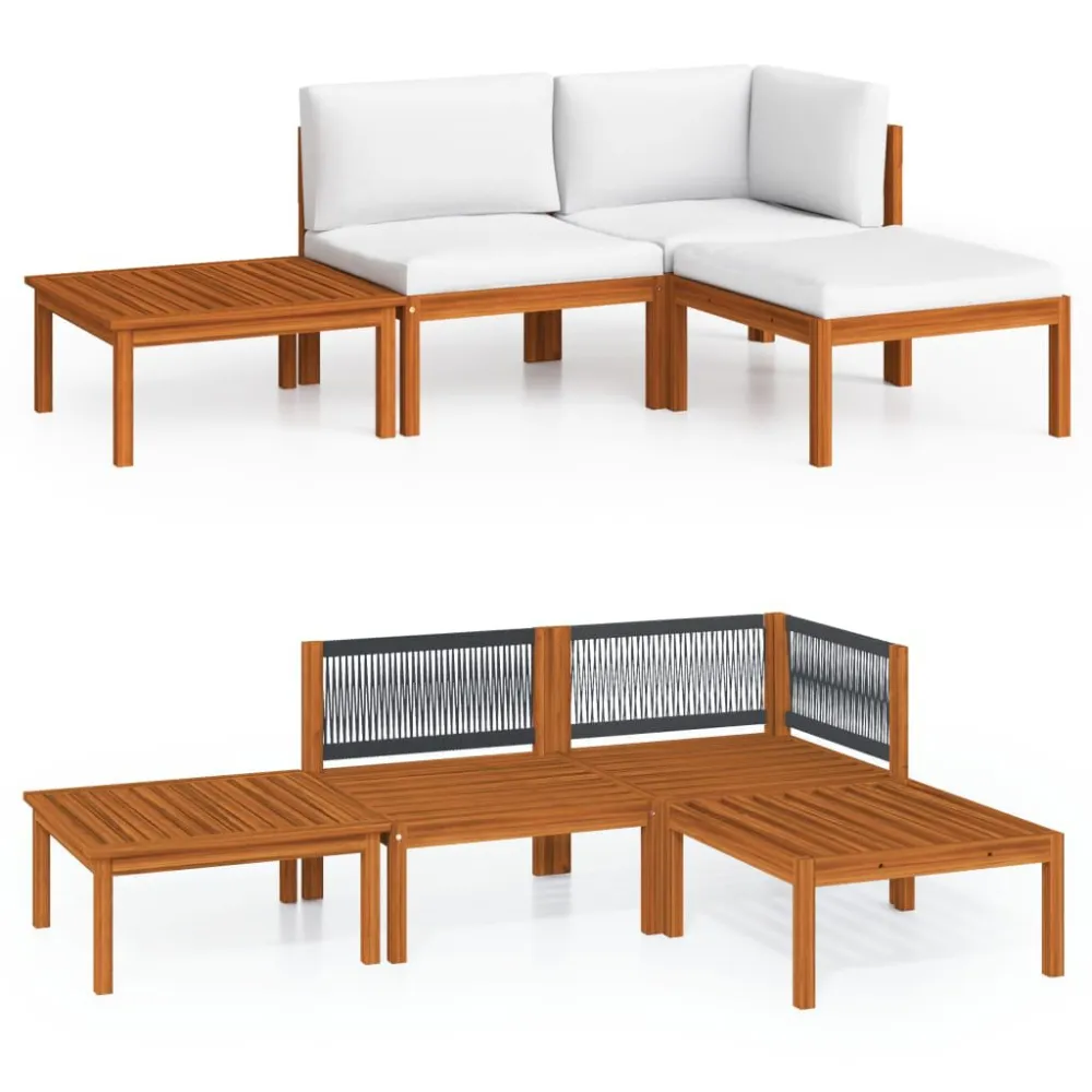 4 pcs conjunto lounge jardim com almofadões acácia maciç creme | Montagem Fácil e Rápida