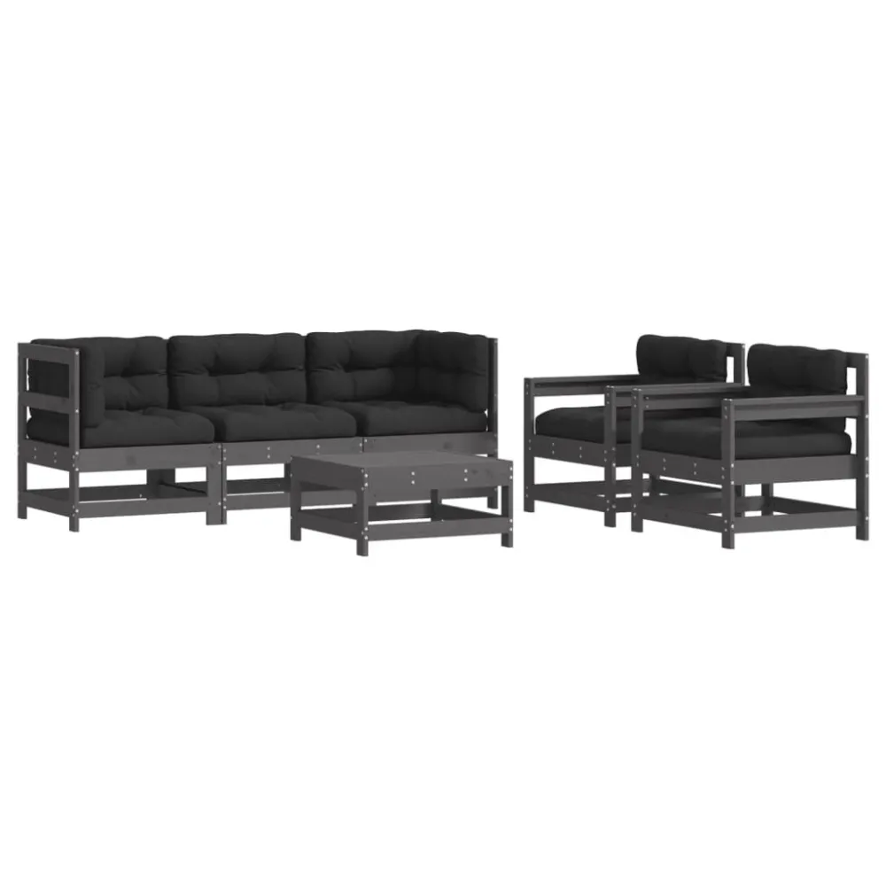 6 pcs conjunto lounge jardim com almofadões madeira maciç cinza com Estrutura em Alumínio