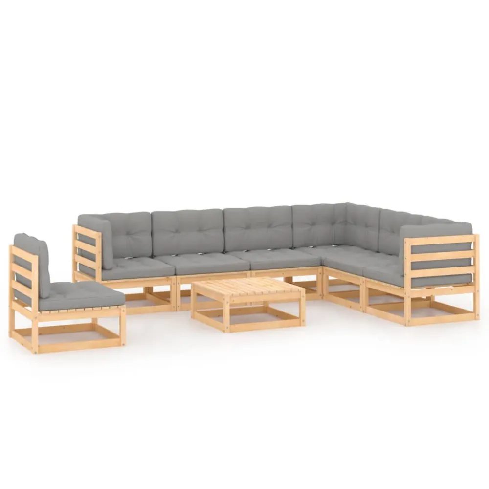 8 pcs conjunto lounge de jardim com almofadões pinho maciço | Resistente à Chuva | Confortável