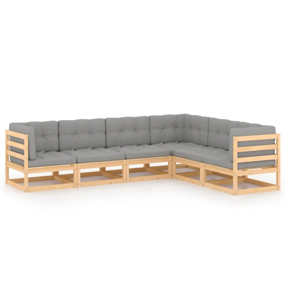 6 pcs conjunto lounge de jardim com almofadões pinho maciço com Tecido Impermeável UV