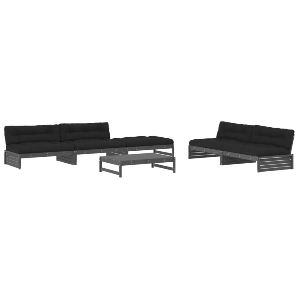 6 pcs conjunto lounge jardim com almofadões madeira maciç cinza em Ferro Forjado