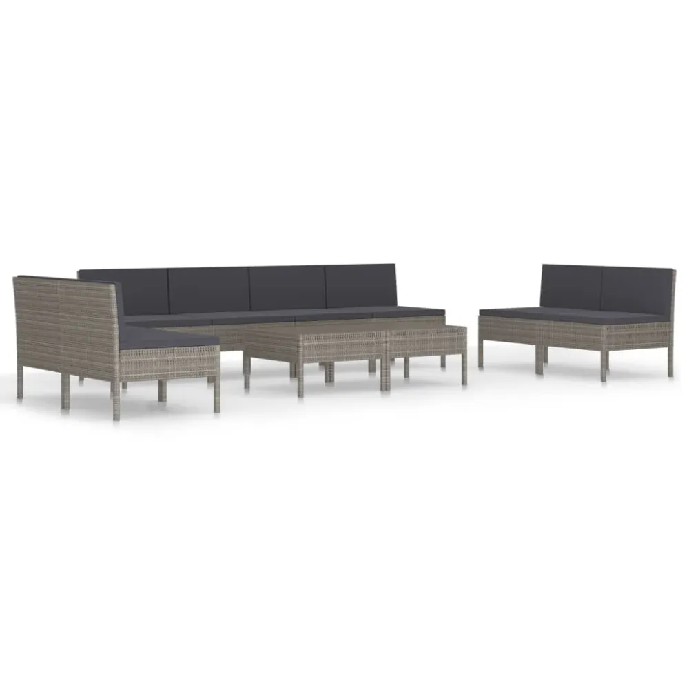 10 pcs conjunto lounge de jardim com almofadões vime PE cinzento | Montagem Fácil e Rápida
