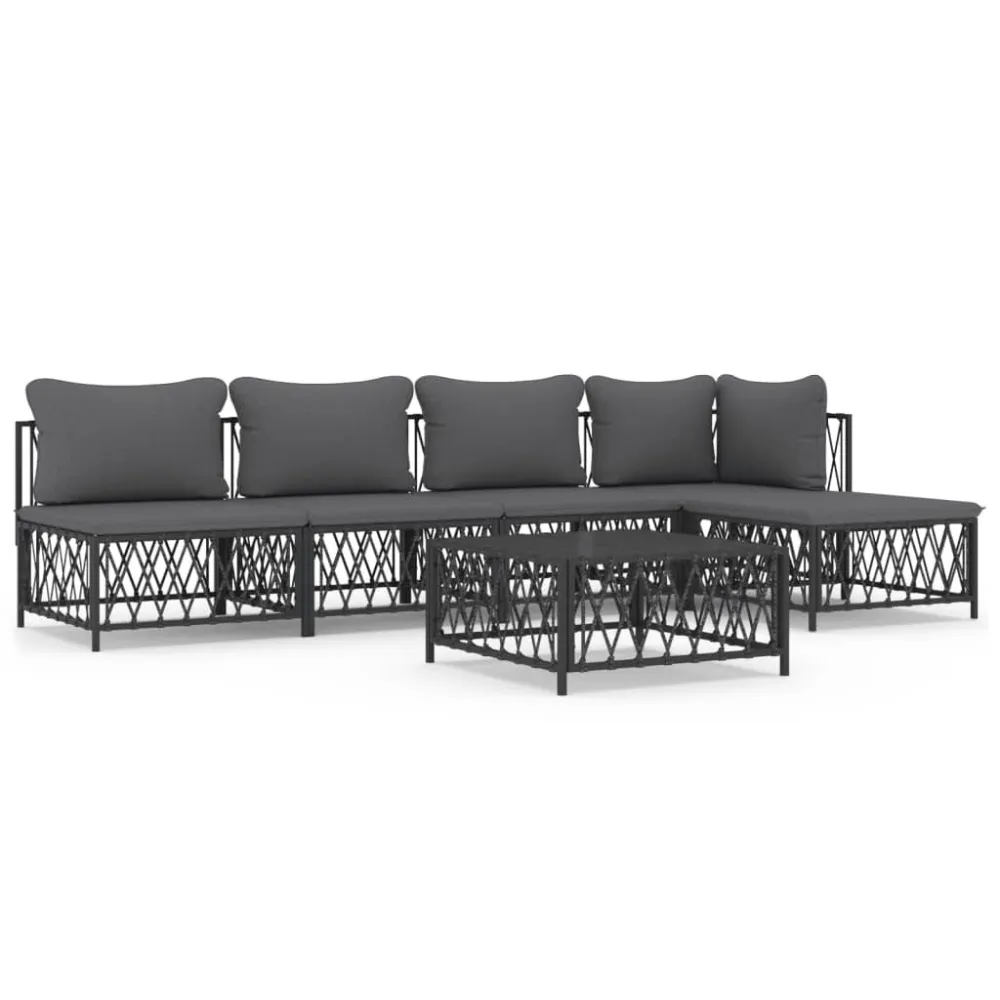 6 pcs conjunto lounge de jardim com almofadões ço antracite com Apoio para Bebidas