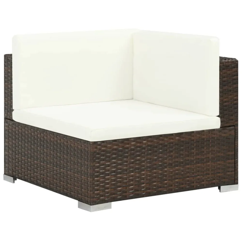 6 pcs conjunto lounge jardim com almofadões vime PE castanho para Piscina e Jardim
