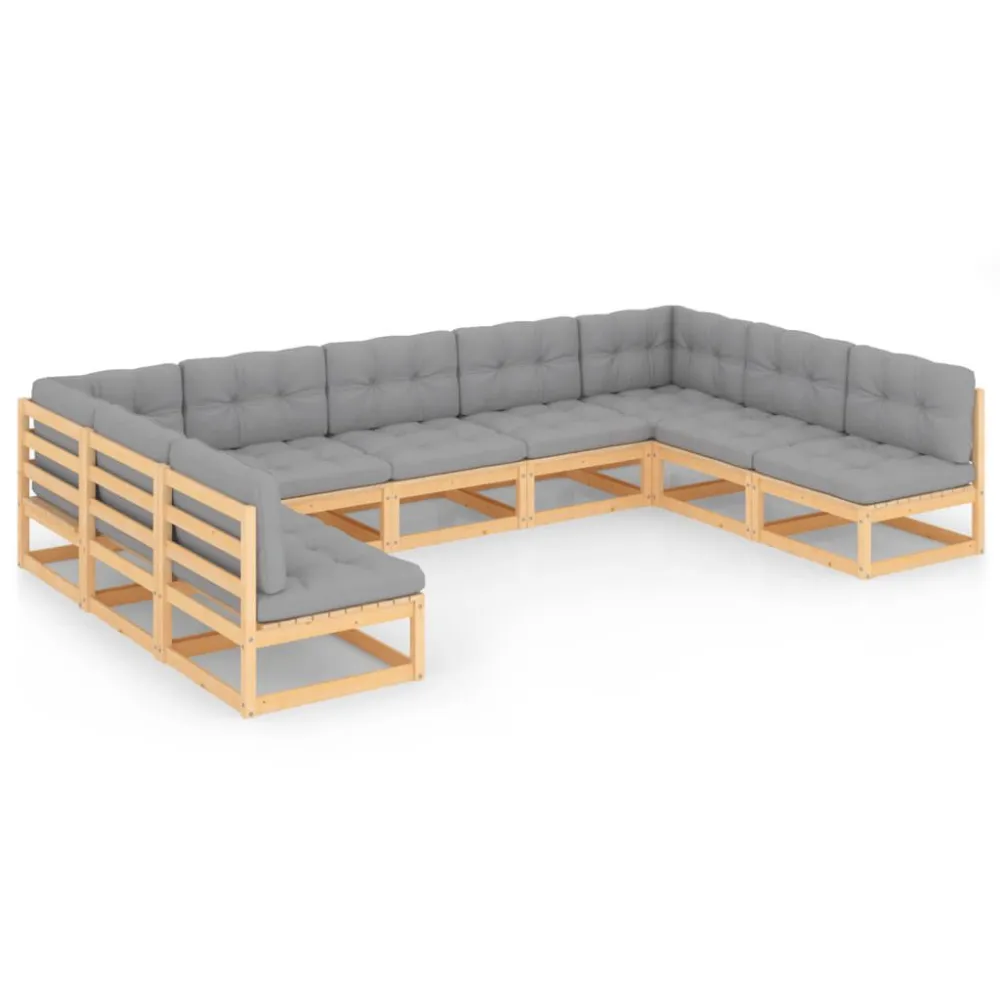 9 pcs conjunto lounge de jardim com almofadões pinho maciço para Piscina e Jardim
