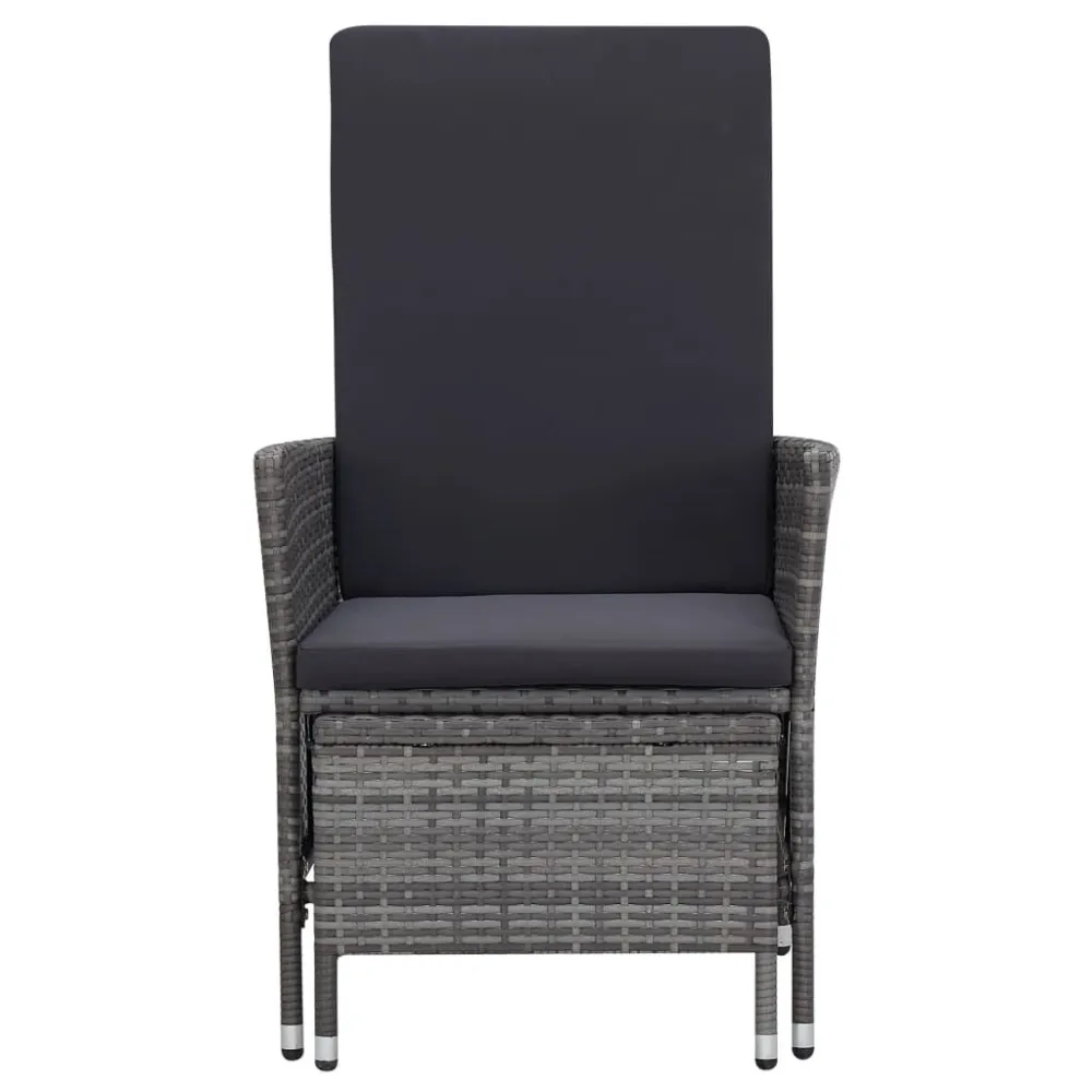 3 pcs conjunto lounge de jardim com almofadões vime PE cinzento para Piscina e Jardim
