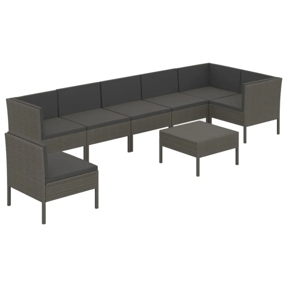 8 pcs conjunto lounge de jardim com almofadões vime PE cinzento com Encosto Ajustável
