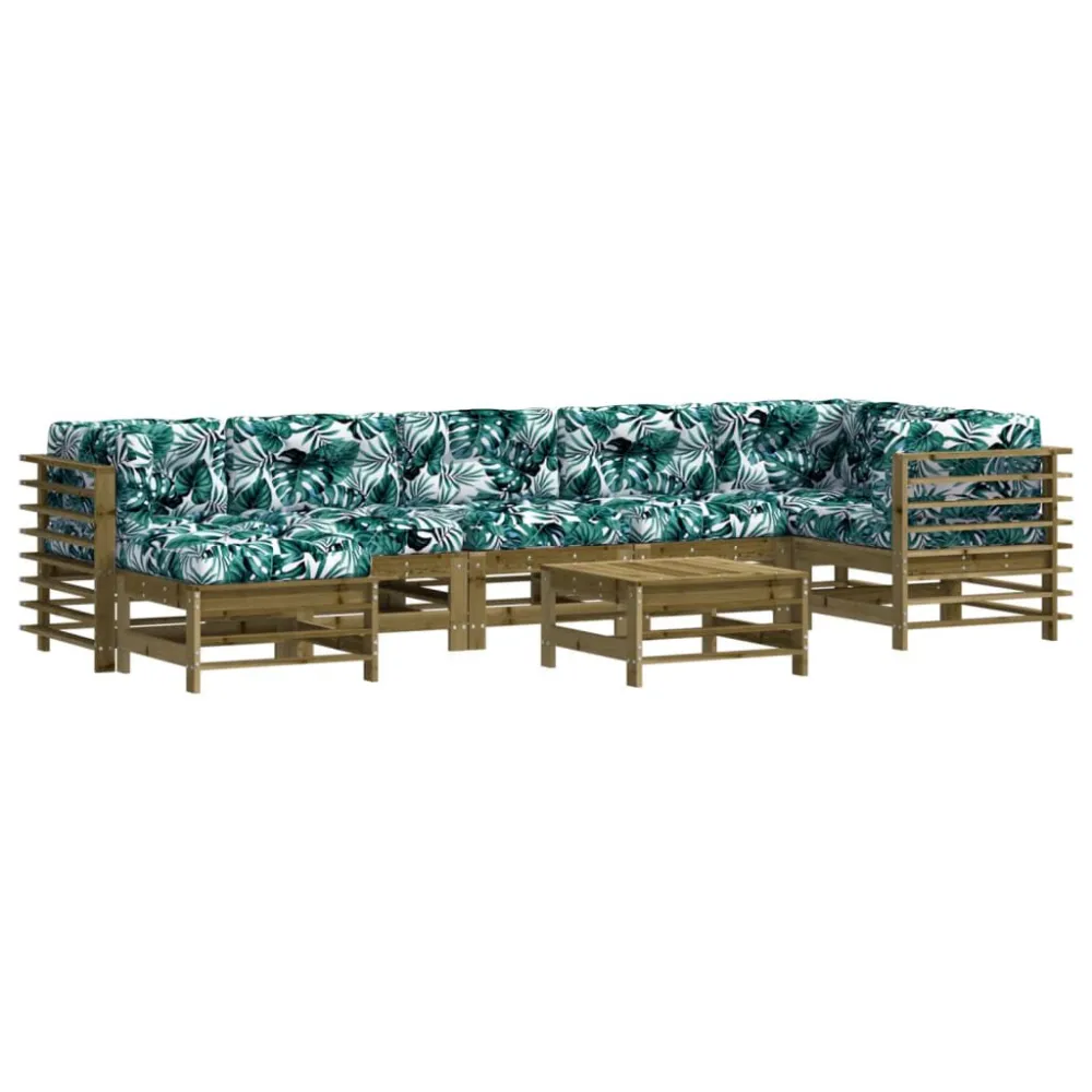 8 pcs conjunto lounge de jardim com almofadões pinho impregnado em Ferro Forjado