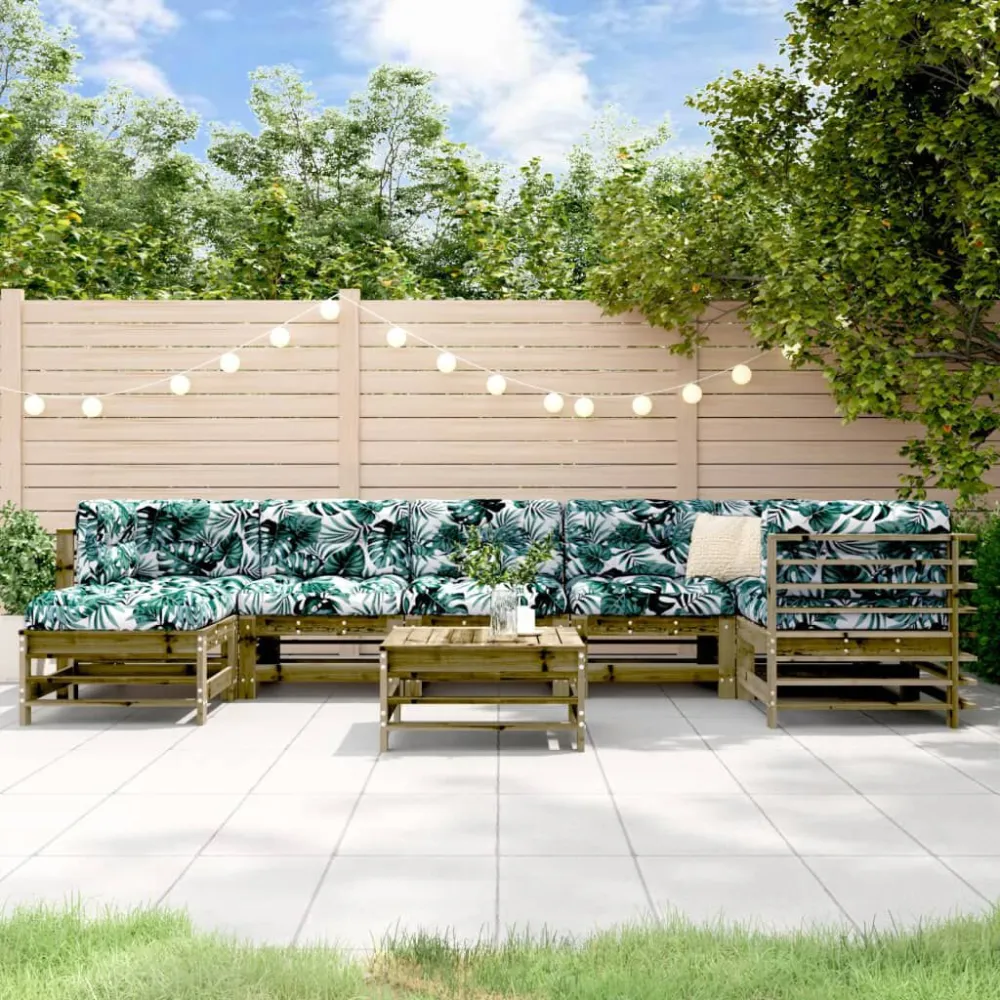8 pcs conjunto lounge de jardim com almofadões pinho impregnado em Ferro Forjado