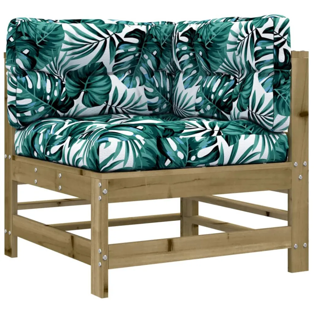 8 pcs conjunto lounge de jardim com almofadões pinho impregnado em Ferro Forjado
