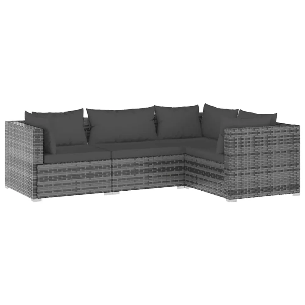 4 pcs conjunto lounge de jardim com almofadões vime PE cinzento para Piscina e Jardim