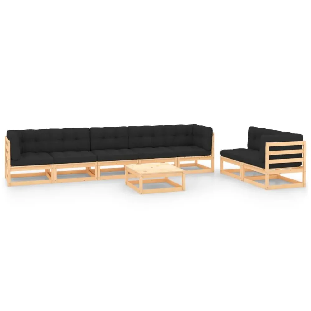 8 pcs conjunto lounge de jardim com almofadões pinho maciço | Montagem Fácil e Rápida