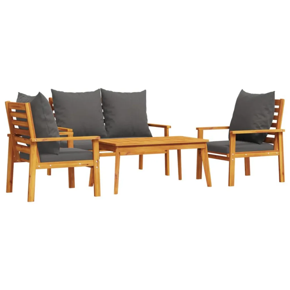 4 pcs conjunto lounge de jardim com almofadões acácia maciç Fácil de Guardar