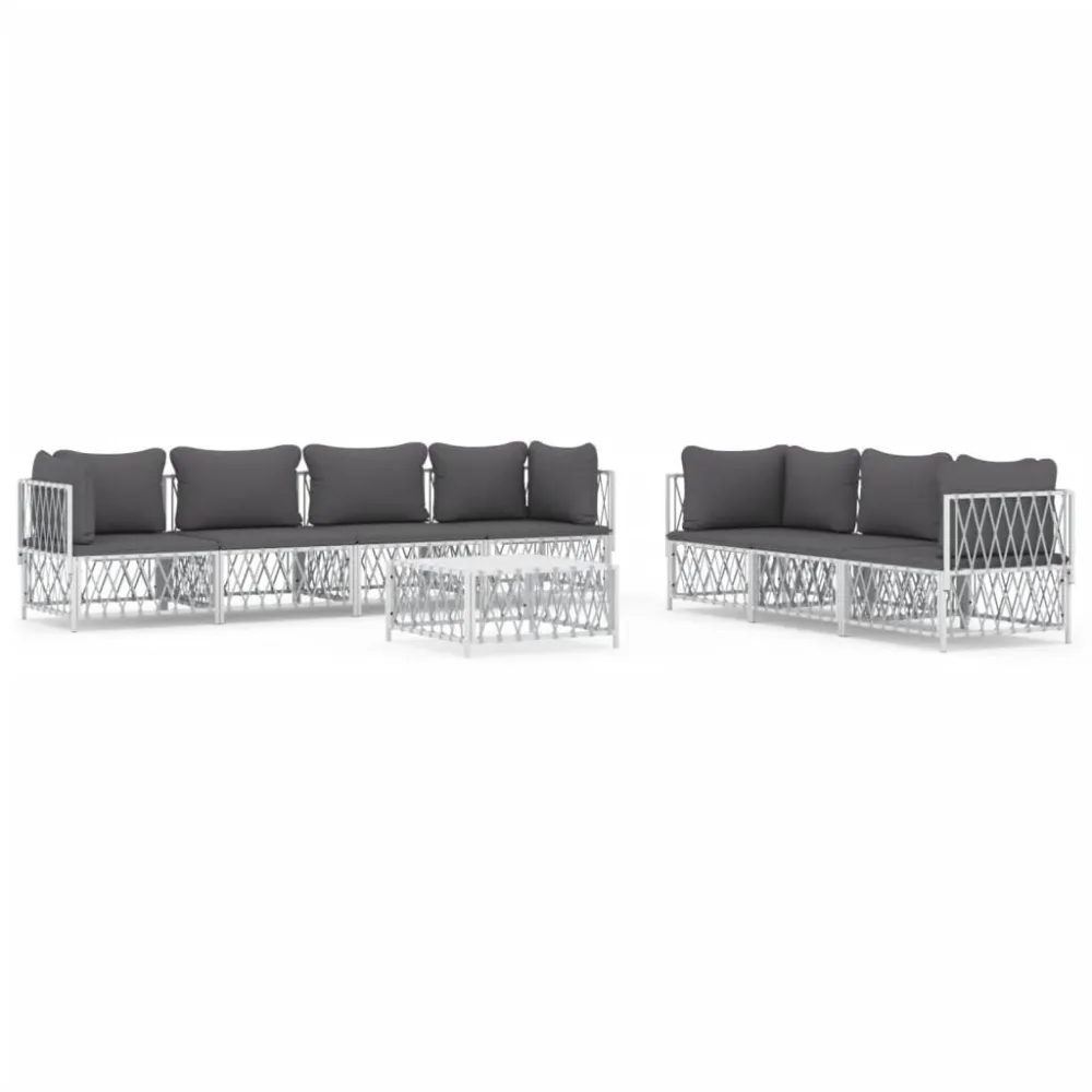 8 pcs conjunto lounge de jardim com almofadões ço branco com Estrutura em Alumínio