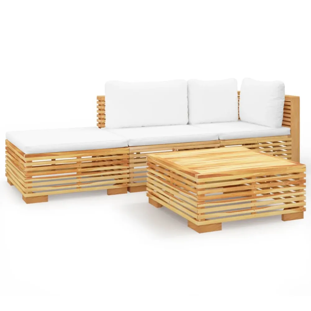 4 pcs conjunto lounge jardim com almofadões madeira teca maciç com Encosto Ajustável