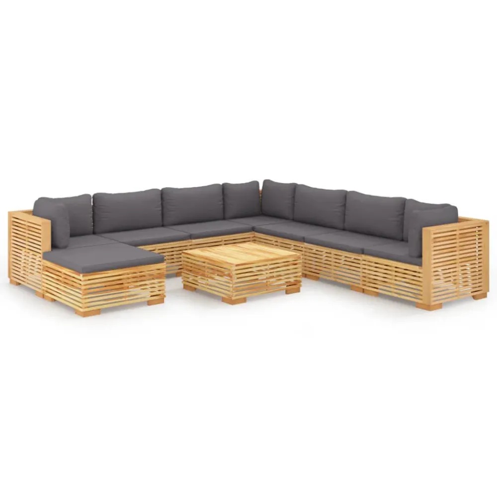 9 pcs conjunto lounge jardim com almofadões madeira teca maciç com Almofada Inclusa