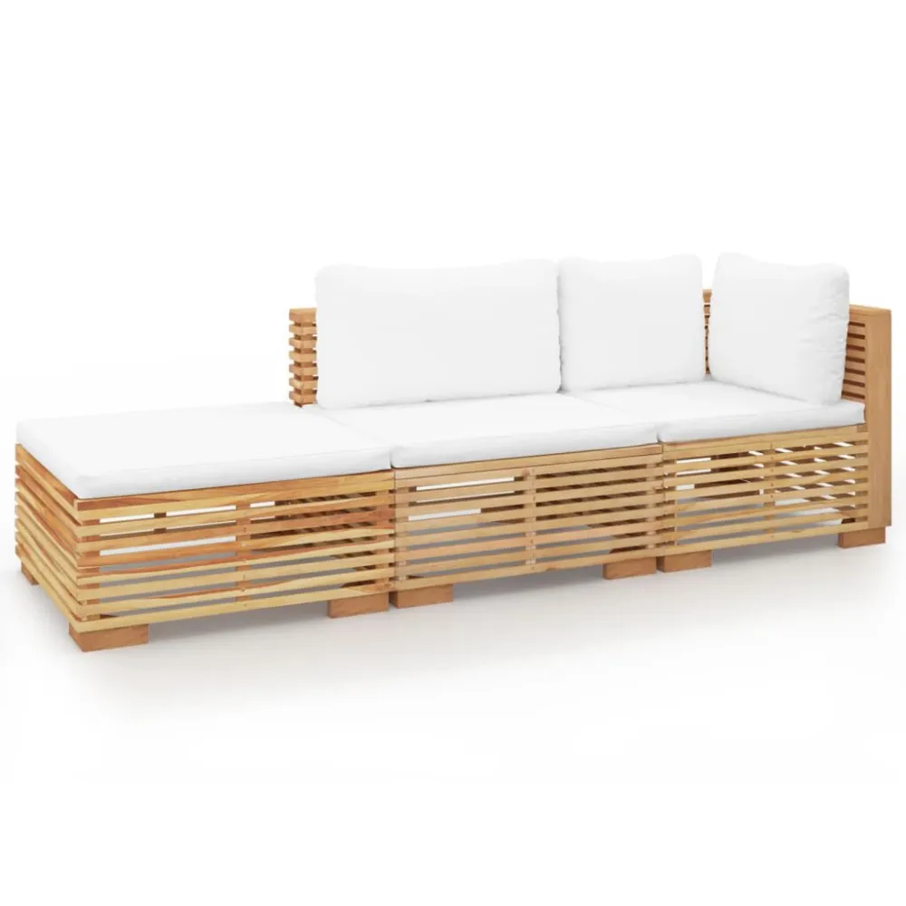 3 pcs conjunto lounge jardim com almofadões madeira teca maciç em Tecido Sunbrella