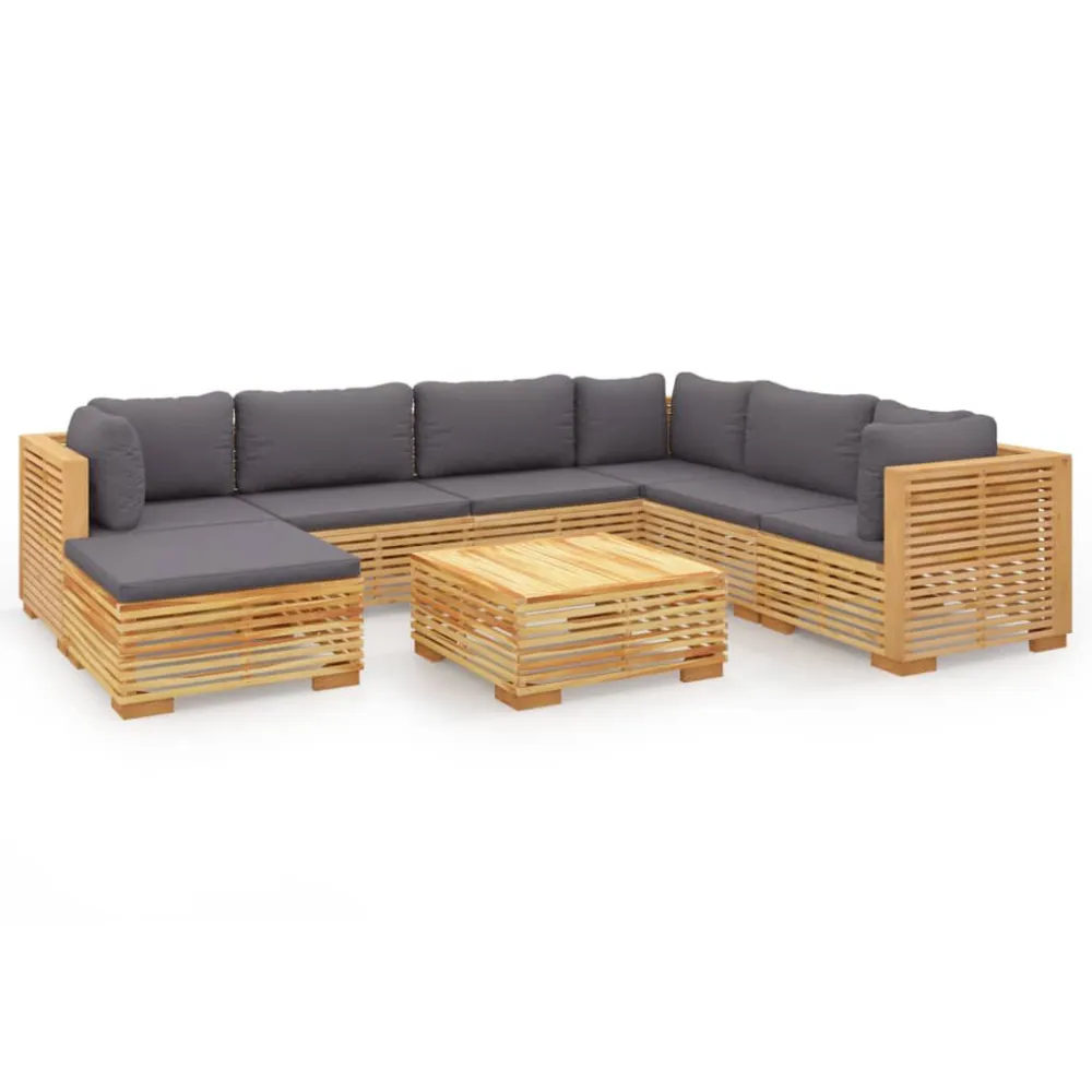 8 pcs conjunto lounge jardim com almofadões madeira teca maciç Fácil de Guardar