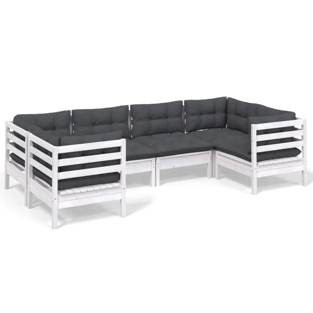 6 pcs conjunto lounge de jardim com almofadões pinho branco | Montagem Fácil e Rápida