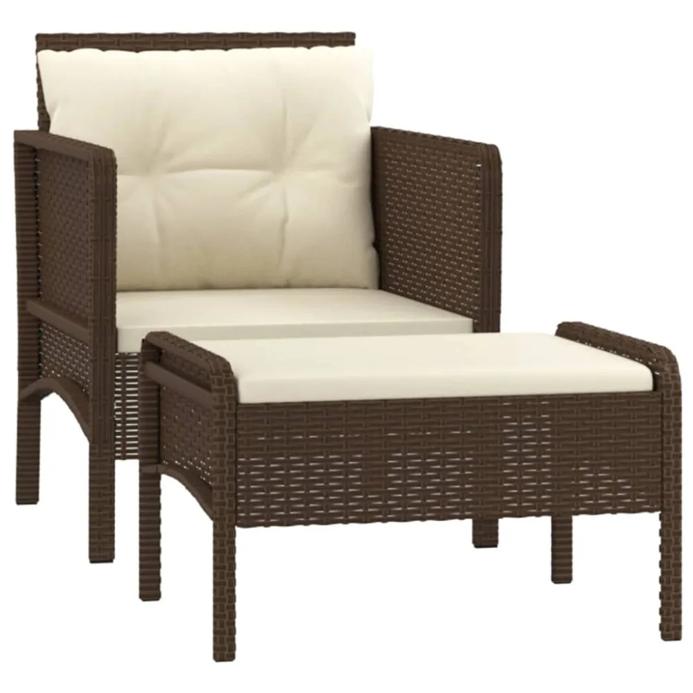 2 pcs conjunto lounge de jardim com almofadões vime PE castanho com Revestimento em Textilene