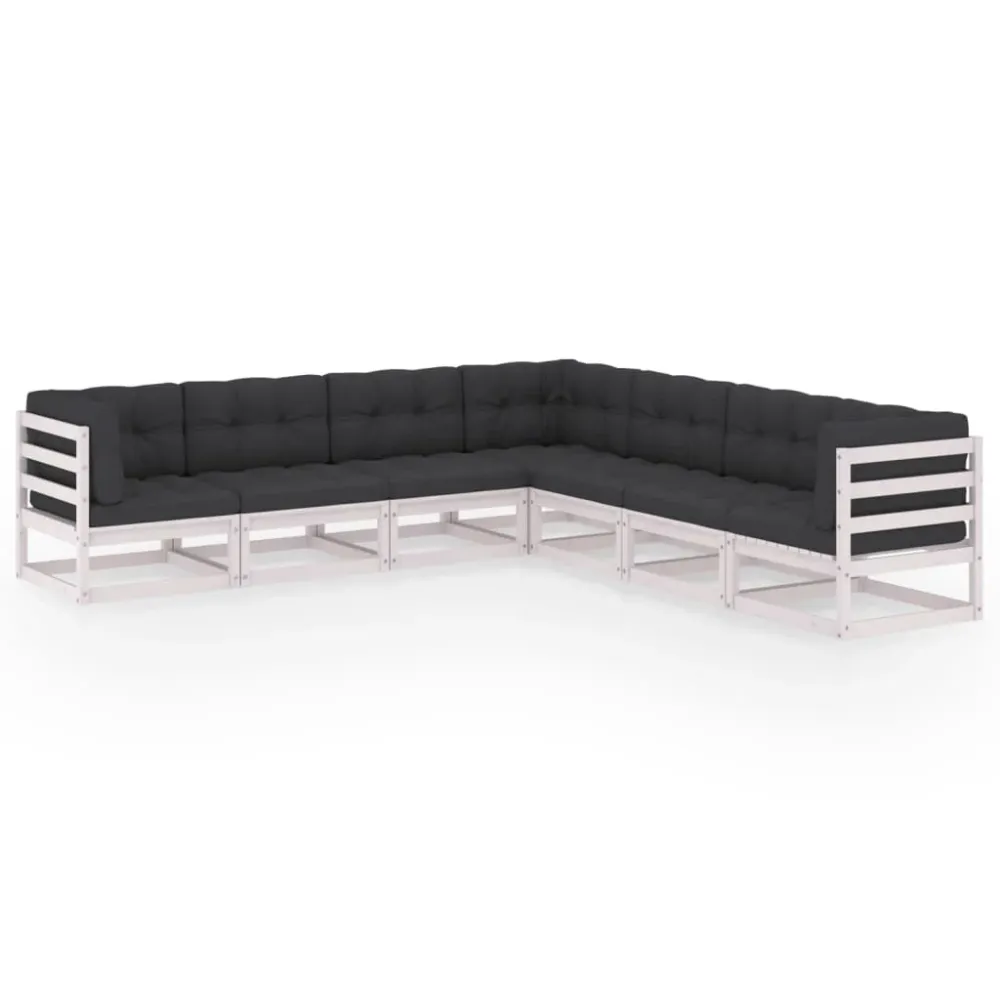 7 pcs conjunto lounge de jardim com almofadões pinho maciço | Montagem Fácil e Rápida