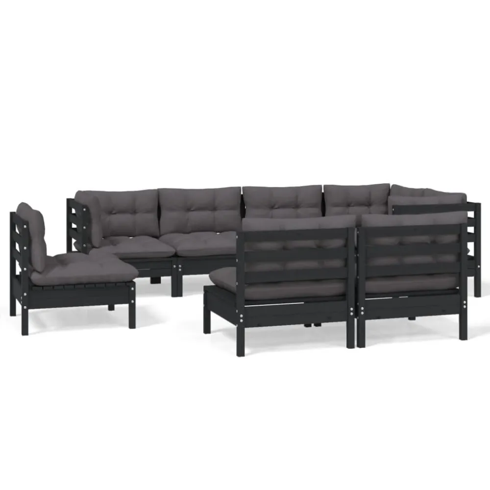 8 pcs conjunto lounge jardim com almofadões pinho maciço preto com Almofada Inclusa