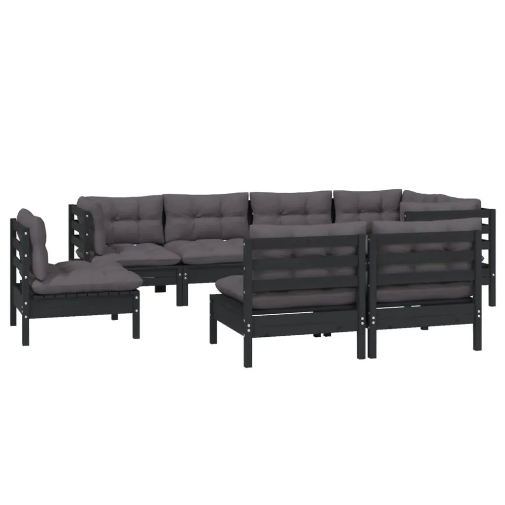 8 pcs conjunto lounge jardim com almofadões pinho maciço preto com Almofada Inclusa