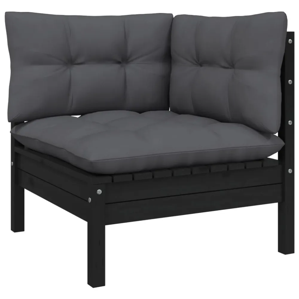8 pcs conjunto lounge jardim com almofadões pinho maciço preto com Almofada Inclusa