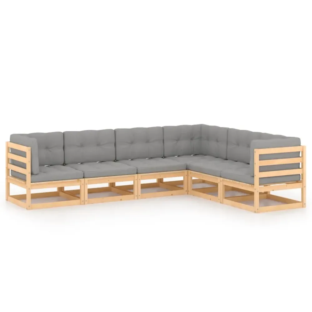 6 pcs conjunto lounge de jardim com almofadões pinho maciço com Tecido Impermeável UV