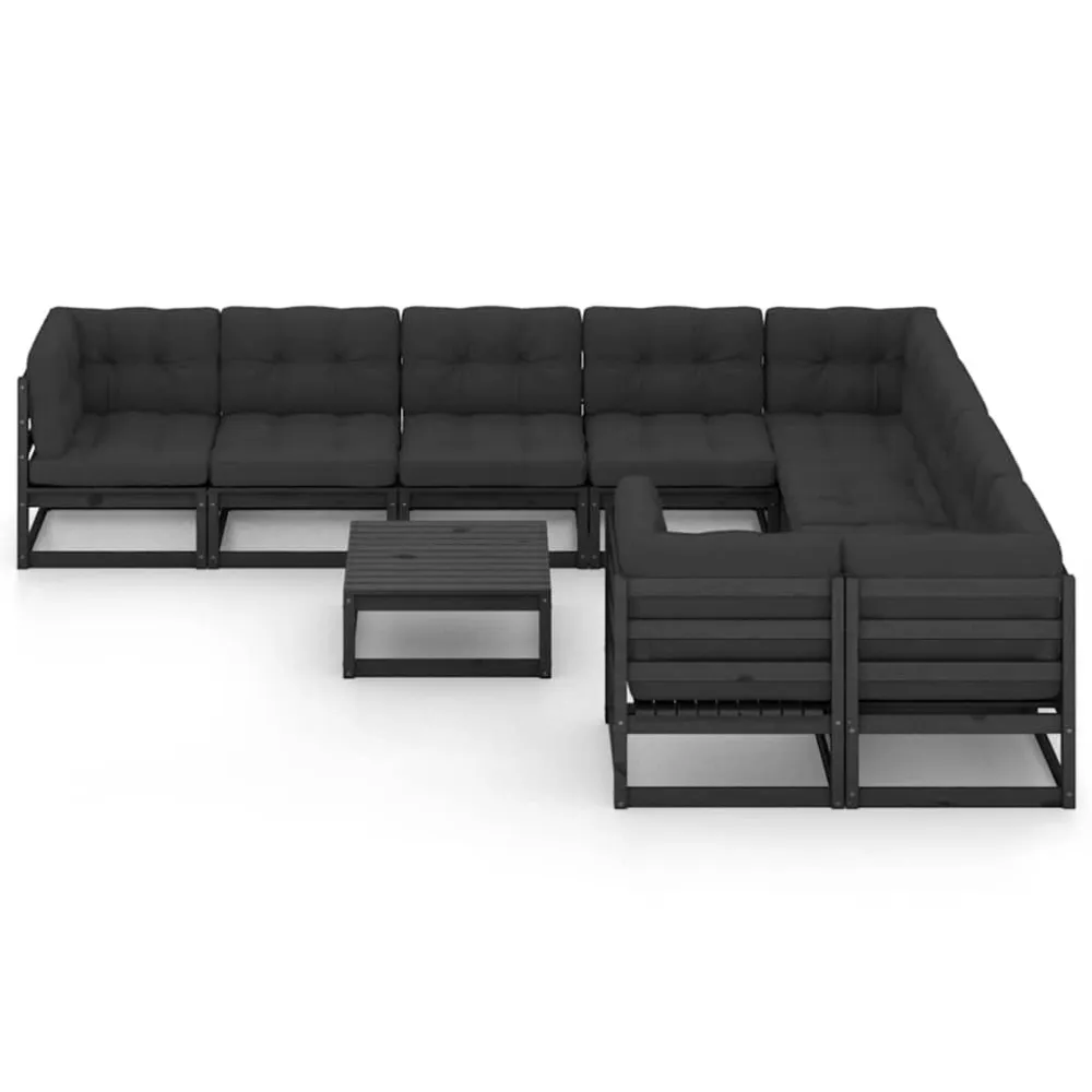 10 pcs conjunto lounge jardim com almofadões pinho maciço preto Fácil de Guardar