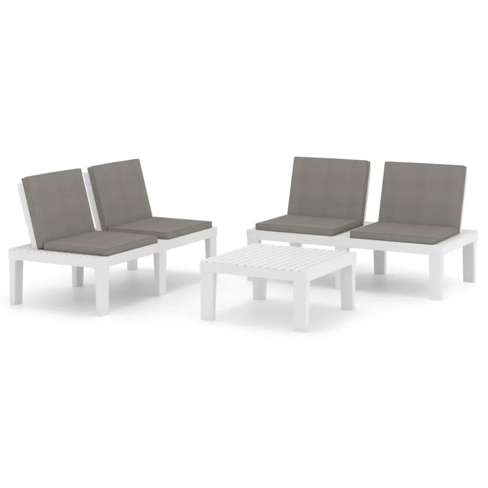 3 pcs conjunto lounge de jardim com almofadões plástico branco Fácil de Guardar