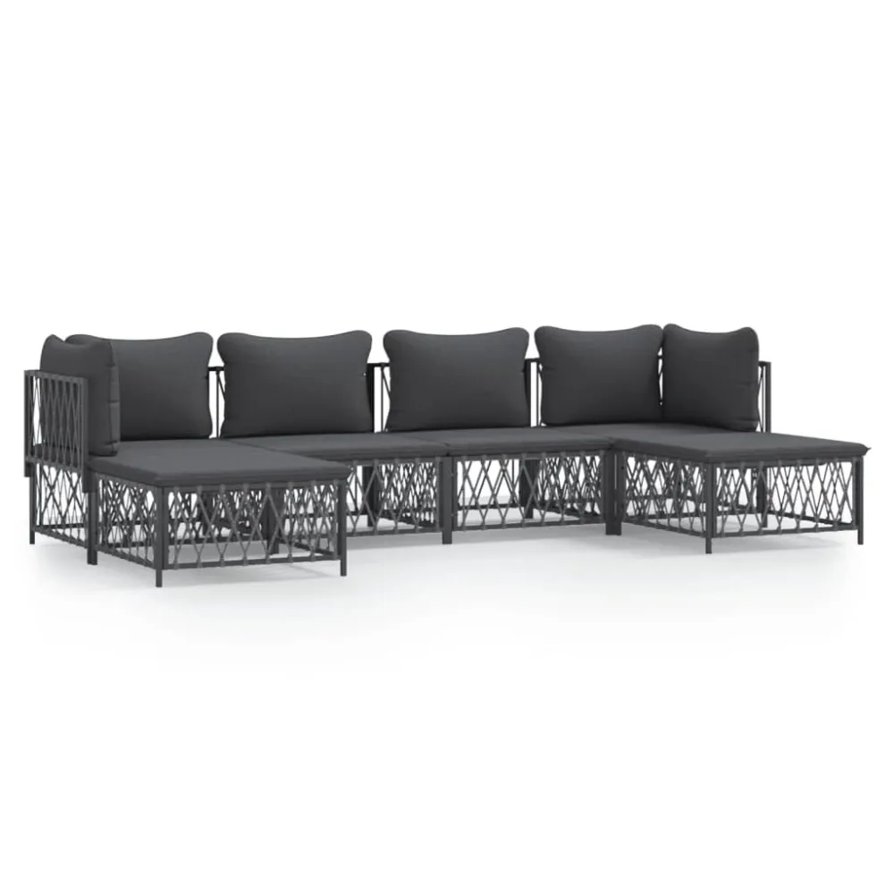 6 pcs conjunto lounge de jardim com almofadões ço antracite Dobrável e Portátil